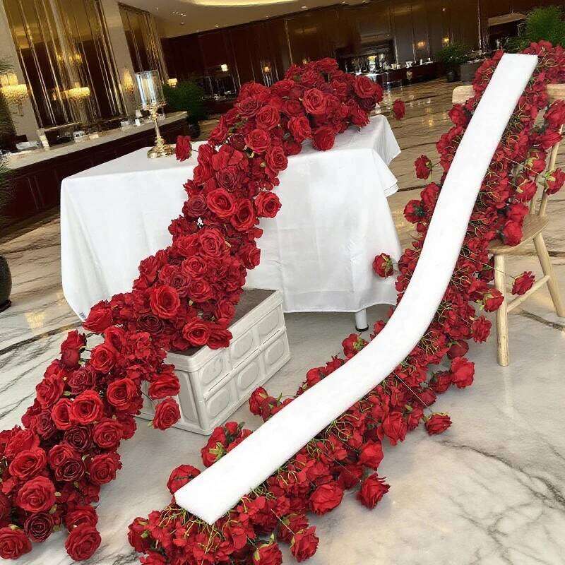 pink Artificial Flower Row Long Runner Red White Rose Wedding Backdrop Decor Floral Arrangement Props Table Centerpiece Y260130