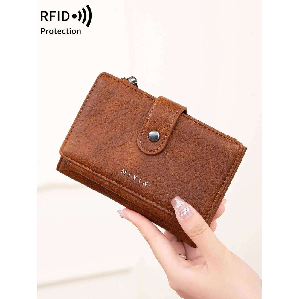 MIYIN RFID anti-theft brush retro three fold women's short PU leather multi card slot multifunctional zero wallet Z260130