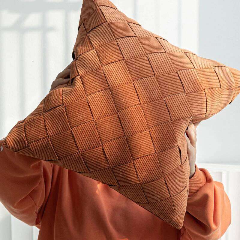 Nordic Plaid Woven Cover Corduroy Oblique Line Hand-woven Pillowcase Pink Green Light Luxury Sofa Decor Cushion Covers