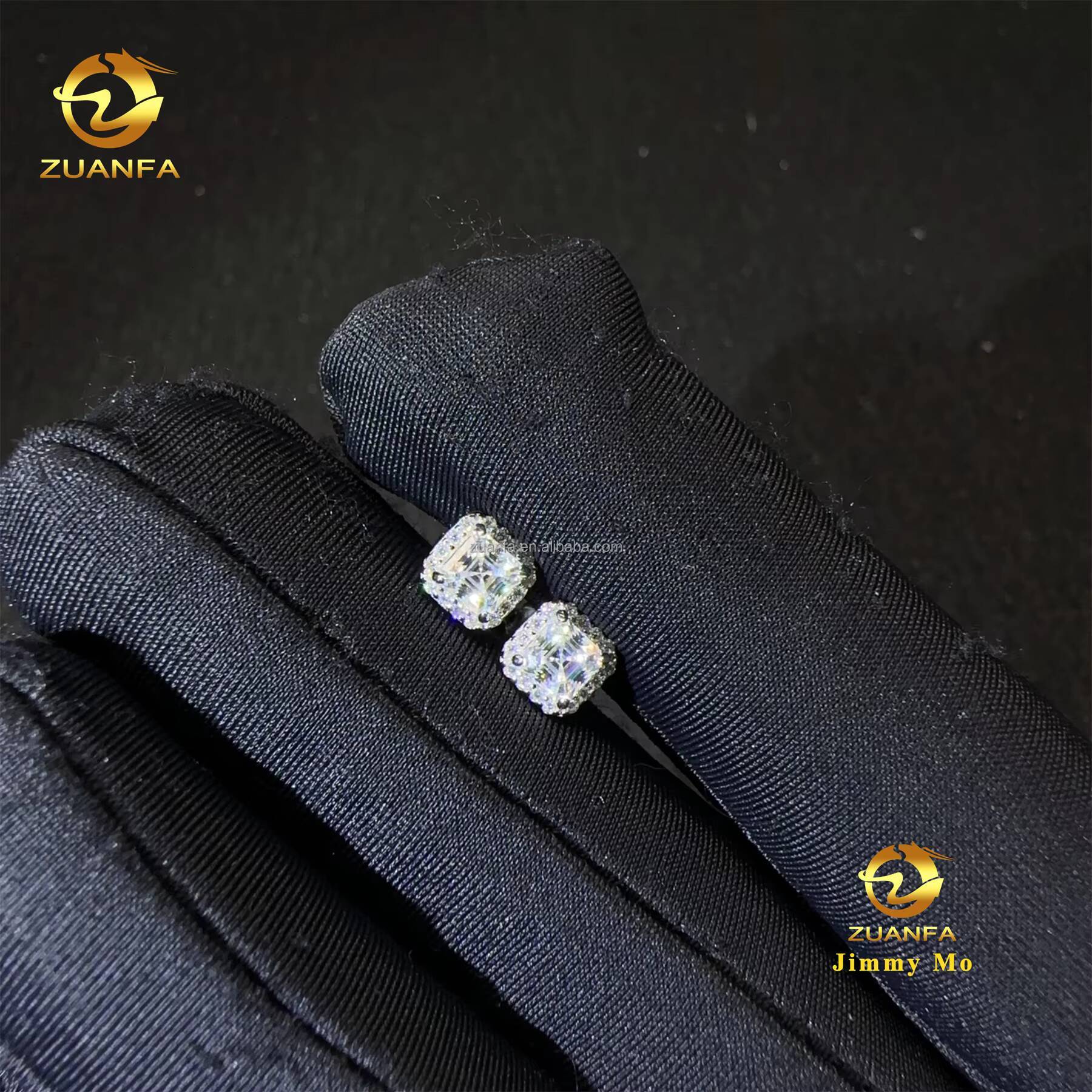 Drop Shipping Bulk Stock Pass Diamond Tester Iced Out Hip Hop 925 Sterling Silver Vvs Asscher Moissanite Diamond Stud Earrings