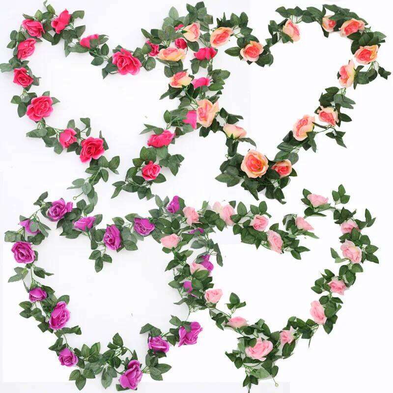 3PCS 2M Fake Rose Artificial Silk White Flower Vines Hanging Floral Garland Wedding Flowers String Party Garden Decor Y260130