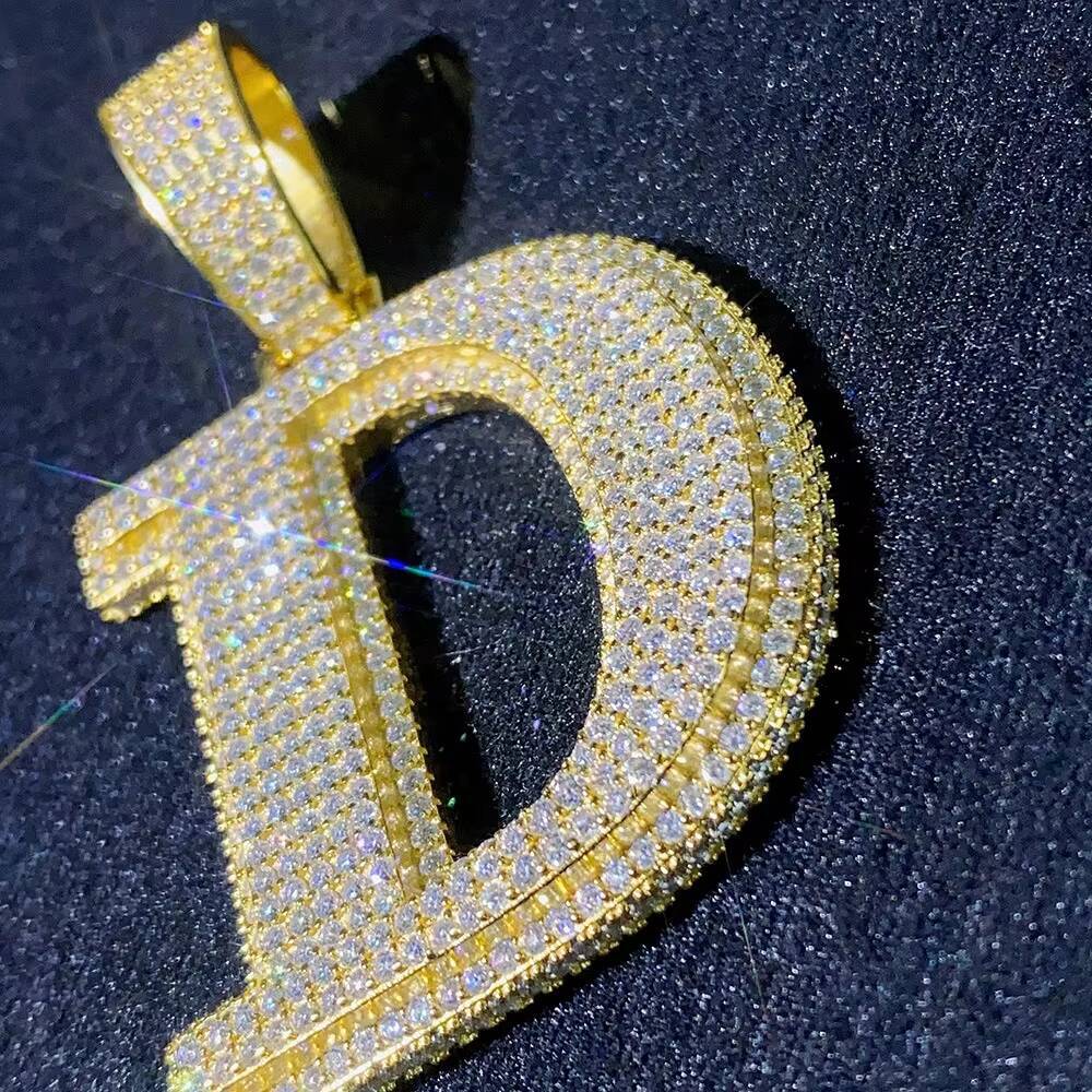 Gold S925 Sterling Silver VVS Moissanite Diamond Initial Letter Pendant Custom Iced Out Hip Hop Jewelry Trendy Style