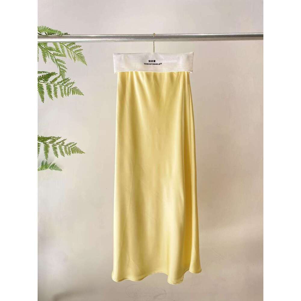 Zhihetang Elegant Acetate Satin Draped Midi For Women, Solid Color High Waist Bodycon Mermaid A-Line Long Skirt LEEGO LENS