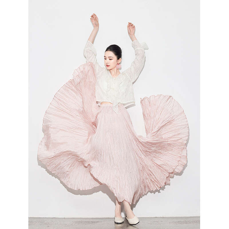 Zhihetang Early Autumn Loose Half With Large Hem, Pleated Texture, High Waist Long Skirt 1956 Elegant LEEGO LENS