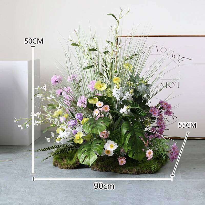 Purple Rose green plants moss Floor Wedding Backdrop Deco Flower Row Arrangement Event Party Prop Window Display prop W260130