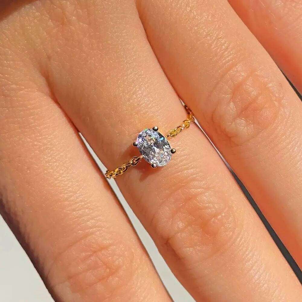 FEOBUR 1CT Certified Moissanite Chain Ring for Women Oval Pear Cut Lab Diamond Adjustable Rings 925 Sterling Silver Fine Jewelry XJ260130