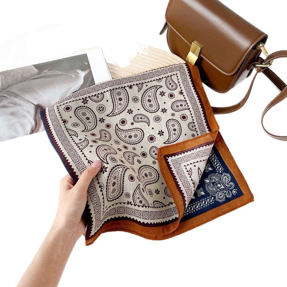Shawl wrap Herringbone Pattern Paisley Color Block Artistic Retro Small Square Decorative Breathable Neck Scarf