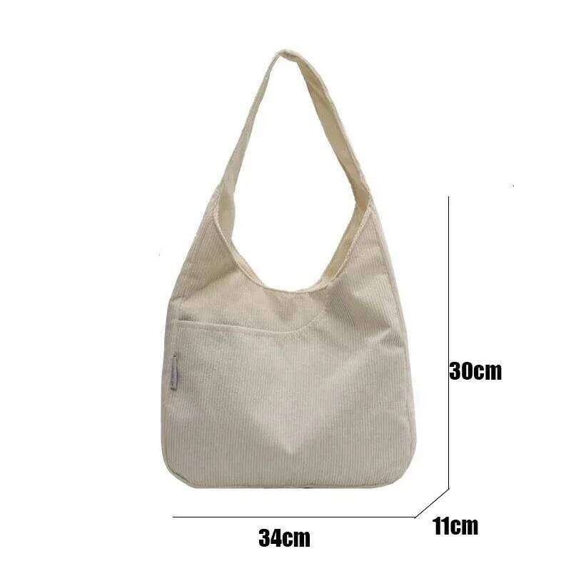 Canvas Shoulder Women's Tote Corduroy Simple Casual Large Capacity Handbags For Women Travel Solid Shopper Bag Z260130