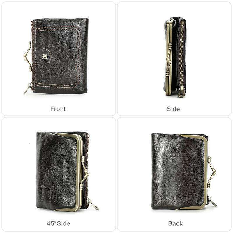 Contact'S Genuine Leather Wallet Women Small Metal Frame Purse Ladies Hasp and Zipper Coin Pocket Credit Card Holder Z260130