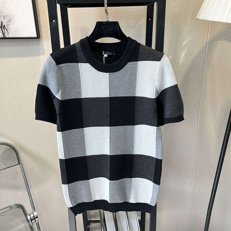 Men's Knitted Shirt Autumn Winter New Plaid Sweater Half Sleeve Round Neck Slim Fit Fashion Trendy Brand Top Youth Outdoor Recreation