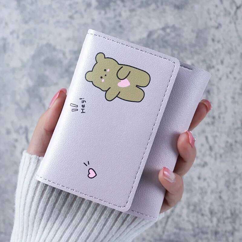 Women Short Cute Small Student Triple Fold Girl ID Card Holder Coin Purse Lady Wallets Cartoon Bag Z260130