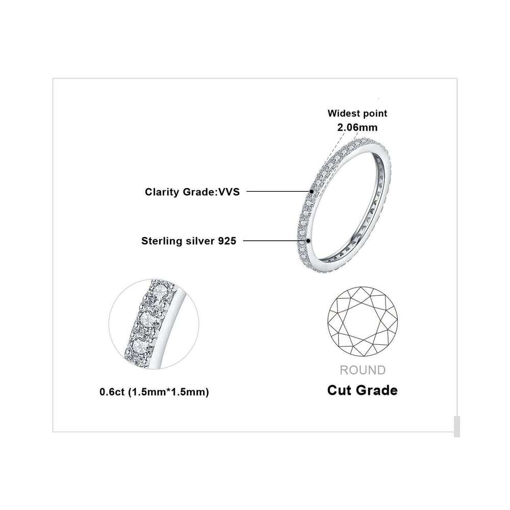 JewelryPalace 5A CZ Eternity Classic 925 Sterling Silver Wedding Engagement Band Ring for Woman Anniversary Gift Fine Jewelry XJ260130