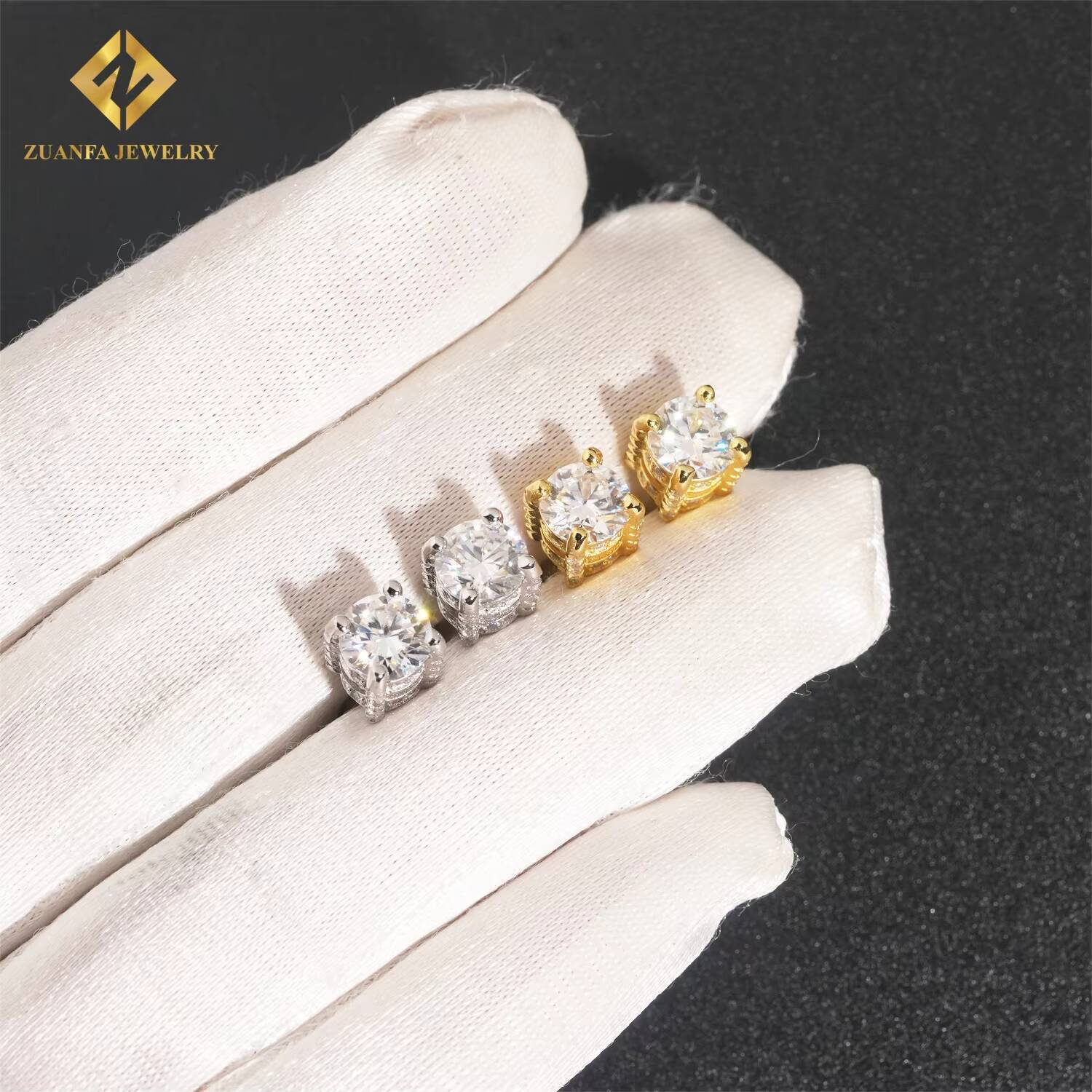Ready to Ship 925 Silver 65mm VVS Moissanite 4 Prong Hip Hop Jewelry Earrings Iced Out Diamond Screw Back Ear Studs Men Women