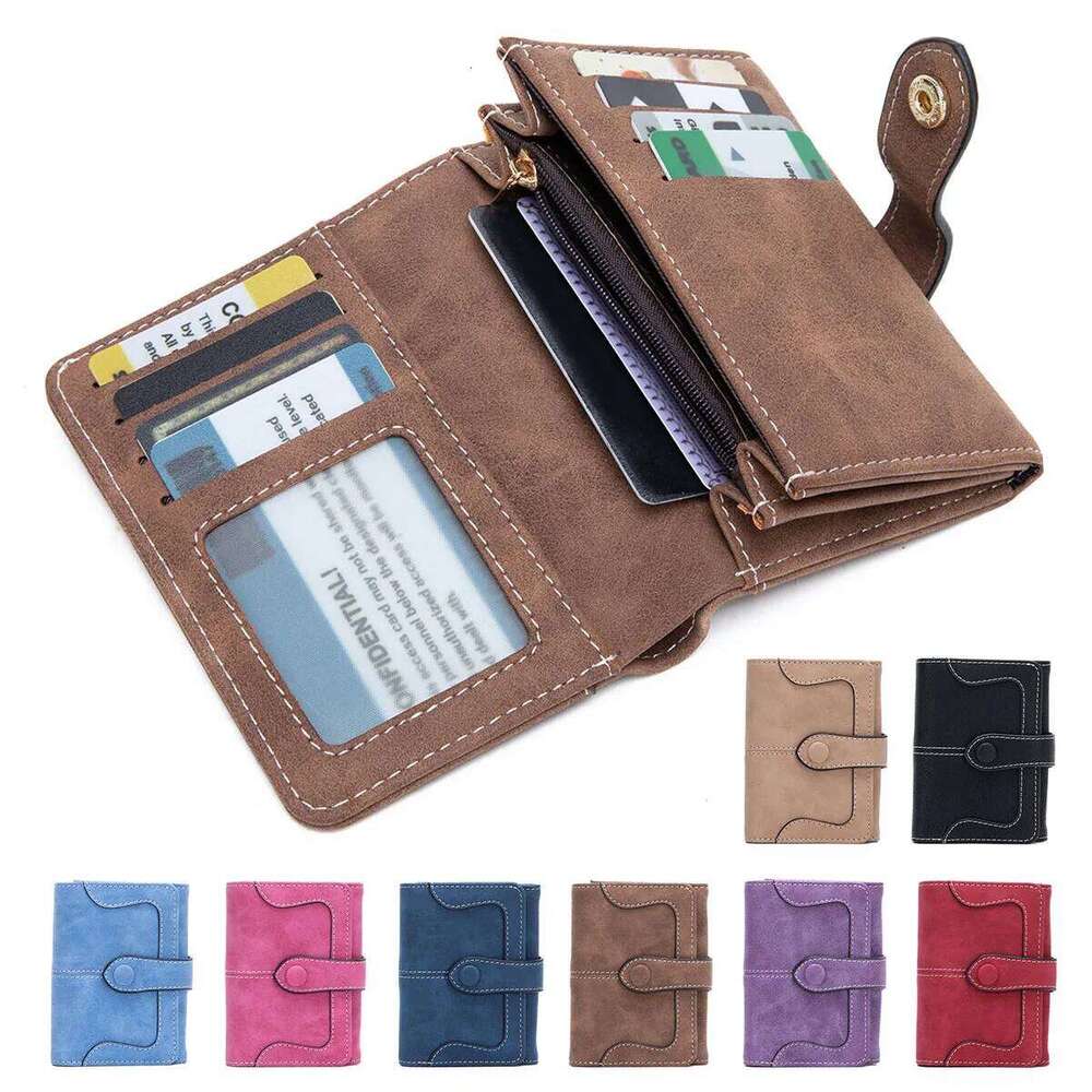 Vintage Compact women's Bifold short Wallet with Snap Closure, Multi-Card Slots,Coin Purse&ID Window LargeCapacity Zipper Clutch Z260130