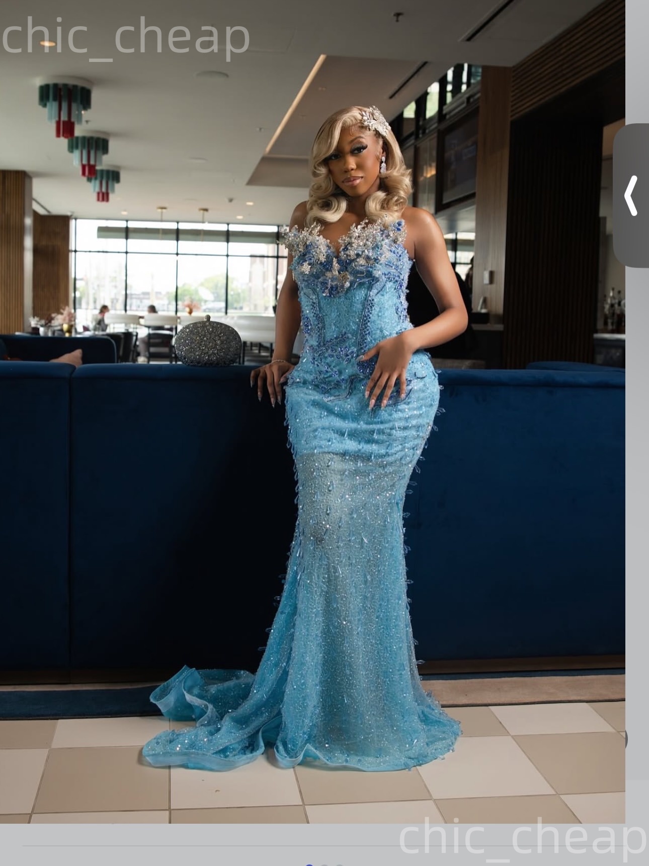 Aso Ebi Light Sky Blue Mermaid Prom Dresses 2026 Crystals Sequined Evening Formal Party Second Birthday Engagement Gowns Plus Size Dress For Special O