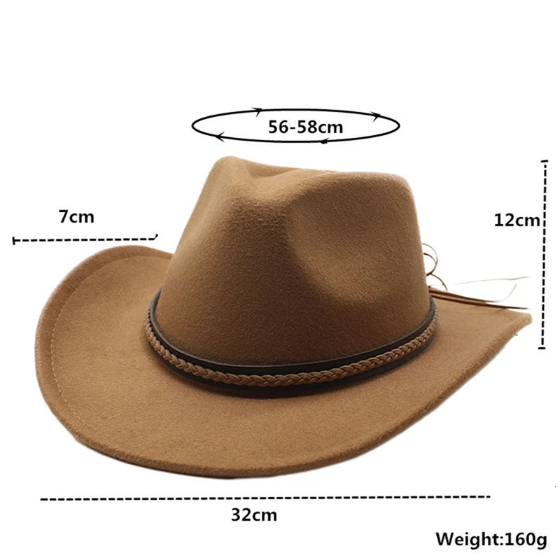 Cowgirl Hats for Women Men Retro Classic Cowgirl Hats Wide Brim Felt Hats with Decorative Band 260120