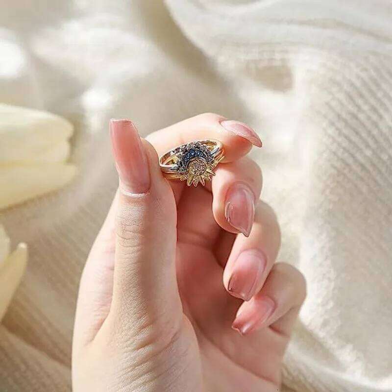 2pc/set Summer Couple Sky Blue Sparkling Moon and Sun Ring 2023 New Women's Stackable Finger Set Engagement Jewelry XJ260130
