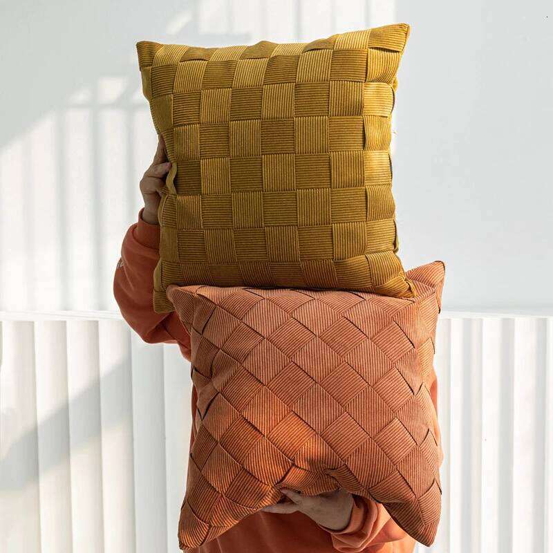 Nordic Plaid Woven Cover Corduroy Oblique Line Hand-woven Pillowcase Pink Green Light Luxury Sofa Decor Cushion Covers