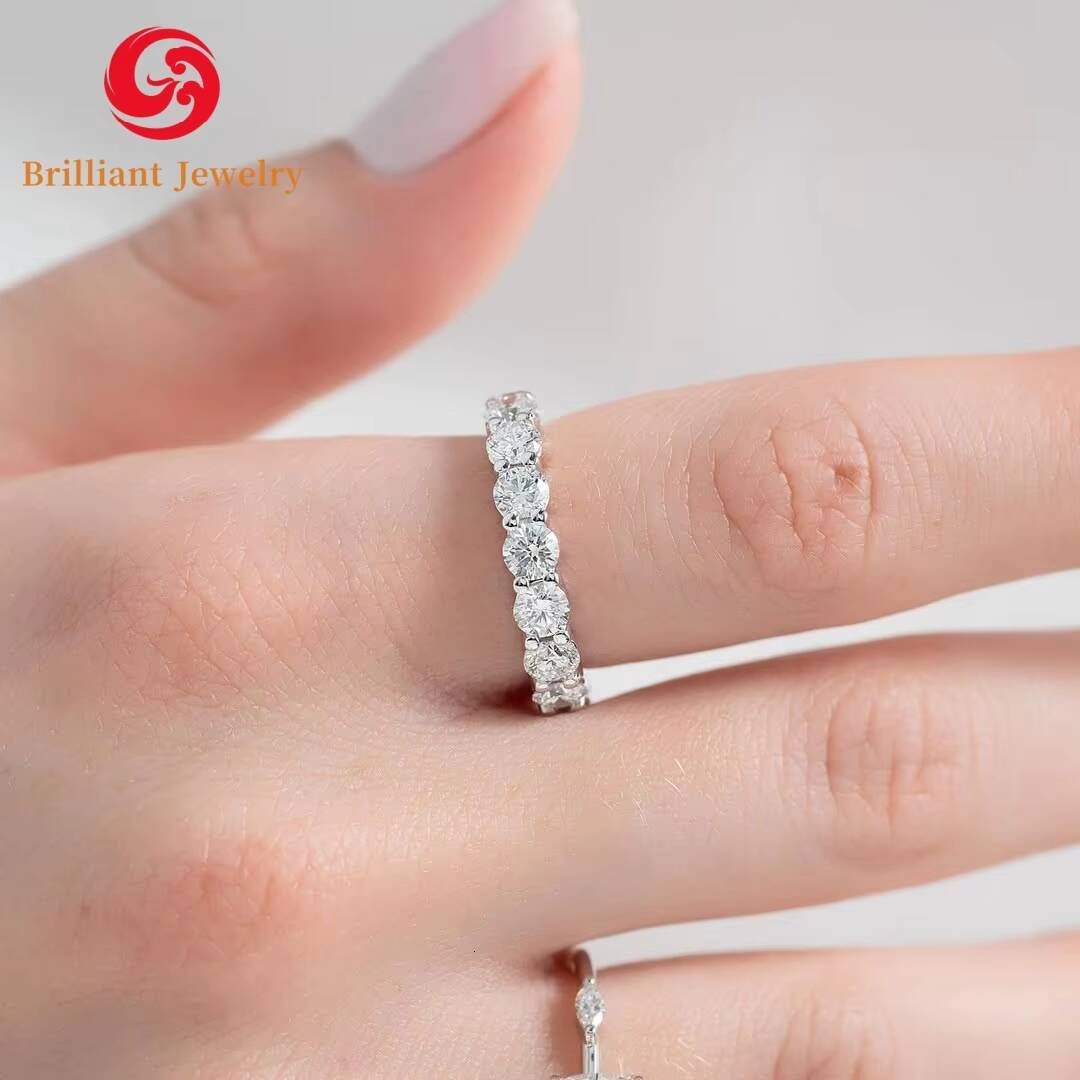 IGI Certified 18K Gold 3mm High Quality Iced Eternity Engagement Ring 01ct Lab Grown Diamond with D VVS VS Clarity