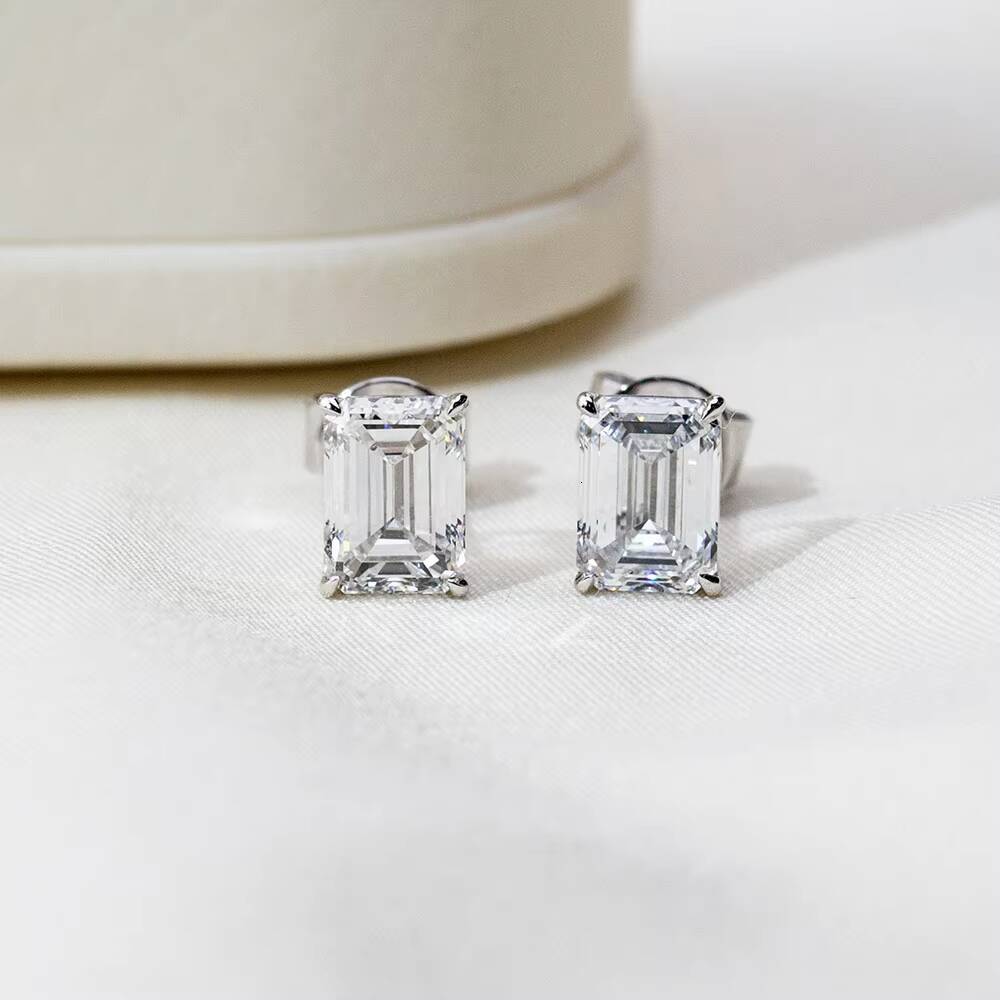 Ready to Ship MSE-368 9K White Gold Emerald Cut Lab Grown Diamond Stud Earrings