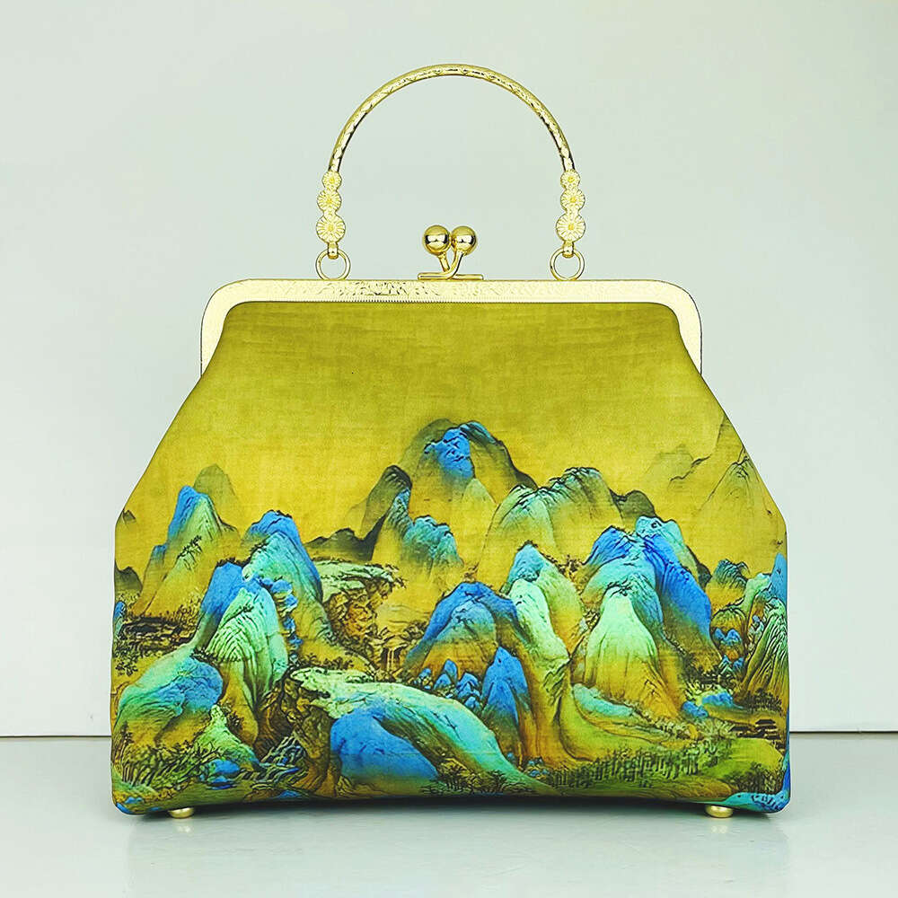 Thousands Miles Of Rivers And Mountains Only This Green Finished Hanfu Cheongsam Chinese Style Versatile Crossbody Shoulder Handbag Women's Bag M