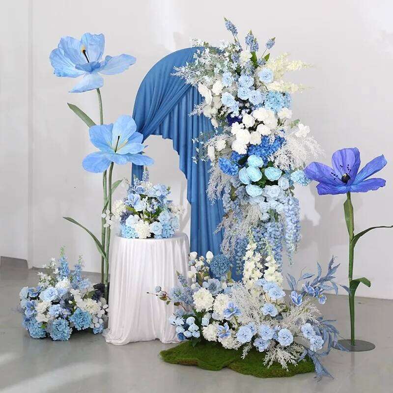 Blue White Rose Wedding Floral Arrangement Table Centerpieces Ball Event Arch Deco Hanging Corner Flowers Road Lead Floor Flower W260130