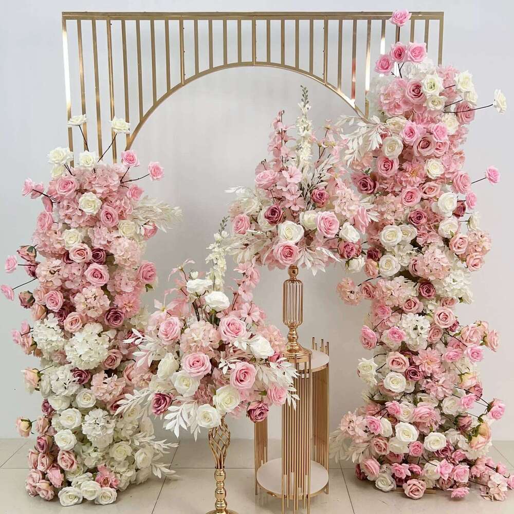 5D luxurious pink Rose hydrangea Floral Arrangement Wedding Backdrop Arch KT Board Deco Floor Flower Row Runner Event Party Prop W260130