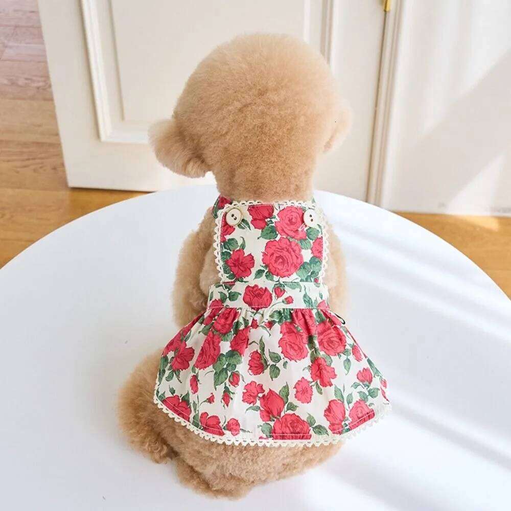 Supplies Cute Rose Flower Dog Dress Soft Breathable Cat Princess Skirt Thin Design Pet Summer Clothes Spring H260129