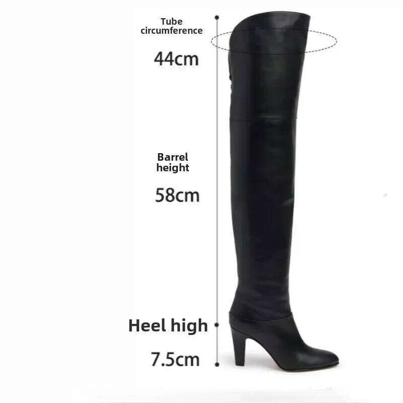 European American Simple and Versatile High Heels Over The Knee Sleeve Leather Boots, Women's Large Round Knight Boots - view 3
