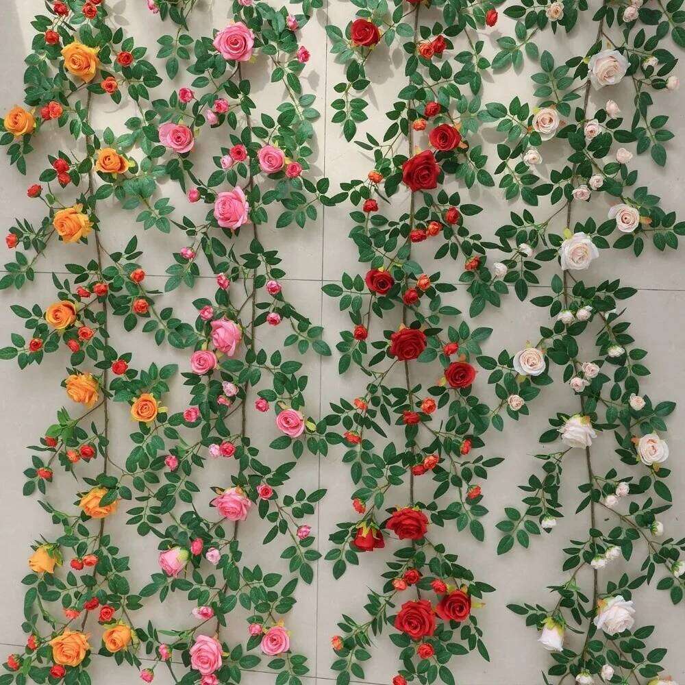 3D 190cm Artificial DIY Vine Silk Flowers Rattan Hanging Rose Background Wall W260130