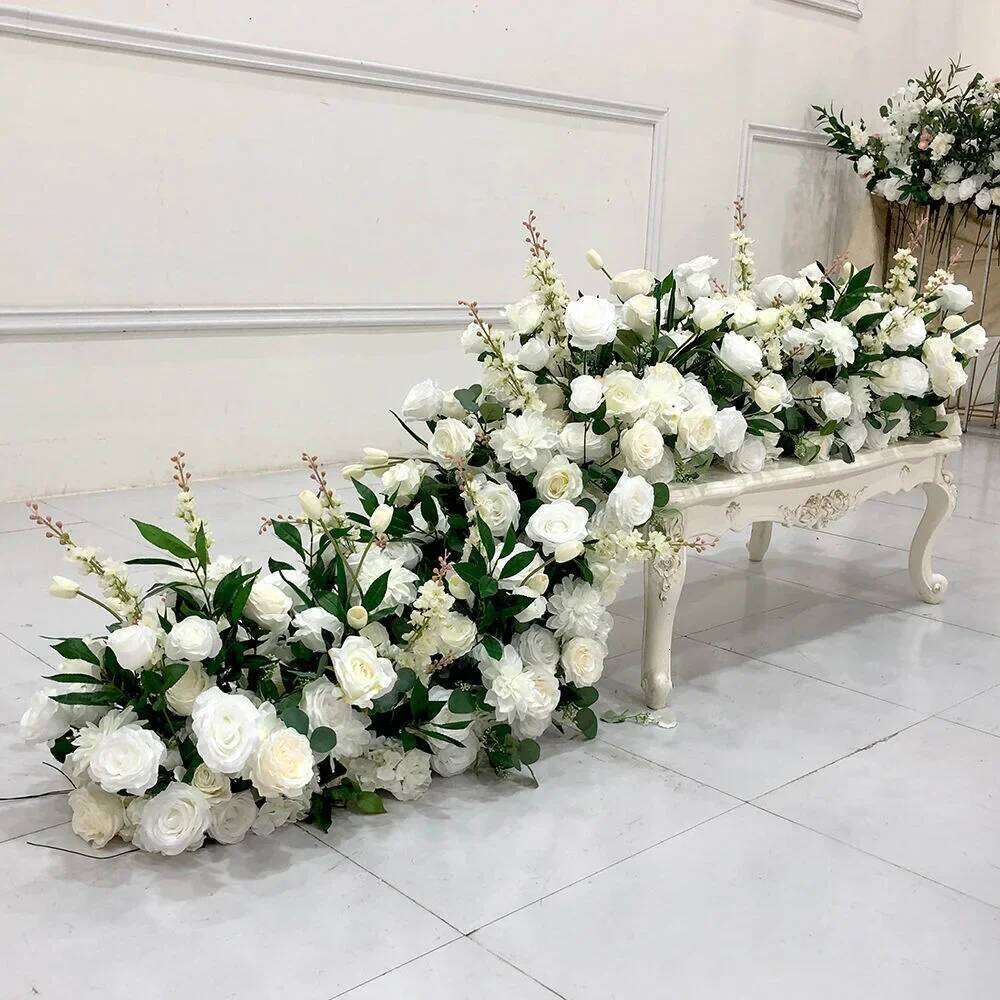2M Artificial rose floor row Green Plants Flower Row Runner Wedding Backdrop Decortian Floral Wall Party showcase Props W260130