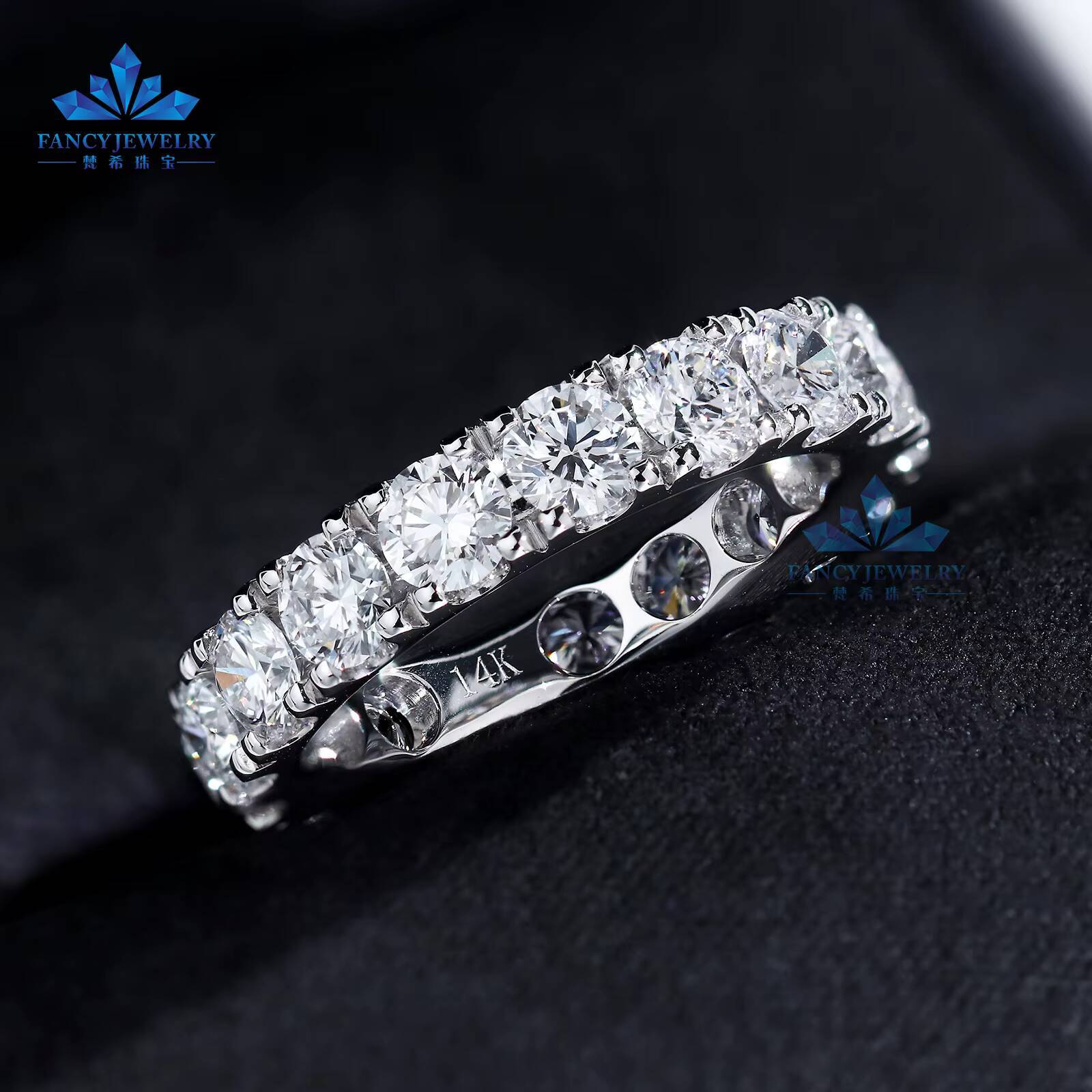 Fine Jewelry 14K/18K Solid White Gold Moissanite Rings Ice Out Women Men Round Shape Moissanite Engagement Eternity Rings