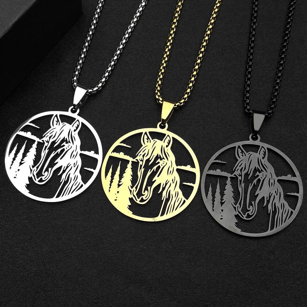Horse Head Forest Chain For Women Men Stainless Steel Silver Color Natural Pony Boy Animal Male Pendant Necklace Jewelry Gifts
