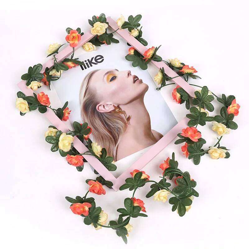 250 cm / 99 inch 45 silk roses wedding ivy vine artificial flowers arched decoration with green leaves wall h W260130