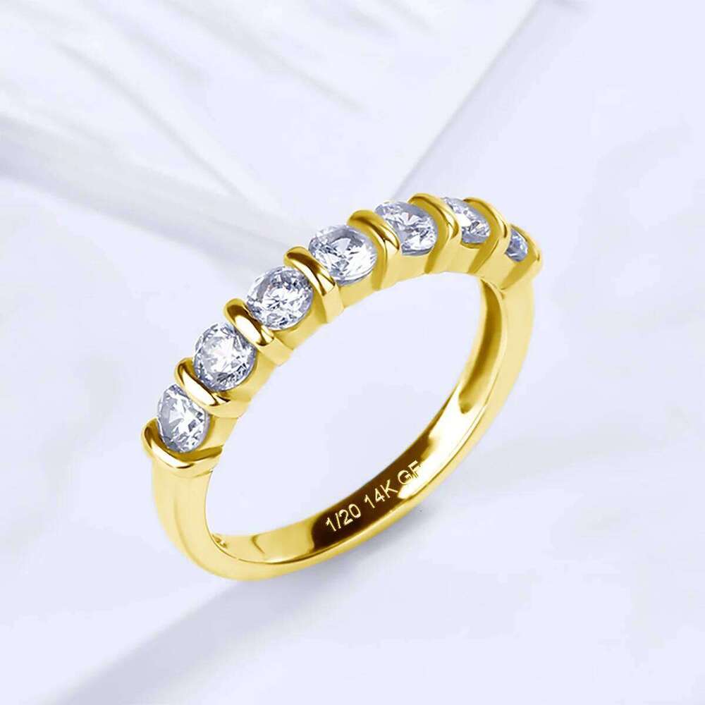 7pcs Moissanite Row Ring Real 14k Gold Filled for Women 3mm D Color Anniversary Gift Classic High-Quality Jewelry XJ260130
