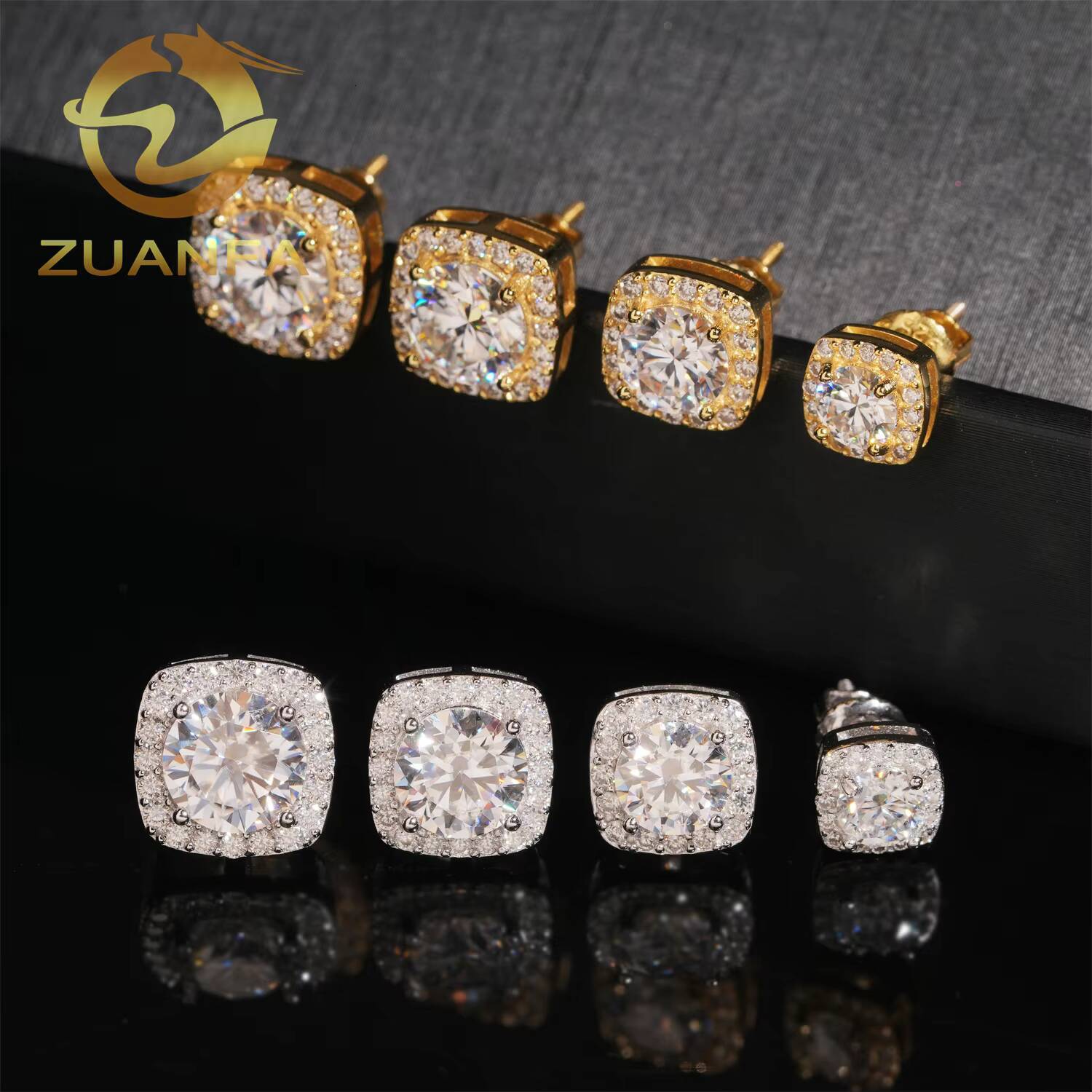 Wholesale Price Iced Out Halo Moissanite Diamond Earrings Screw Back Stud Earrings 925 Silver Hip Hop Earrings