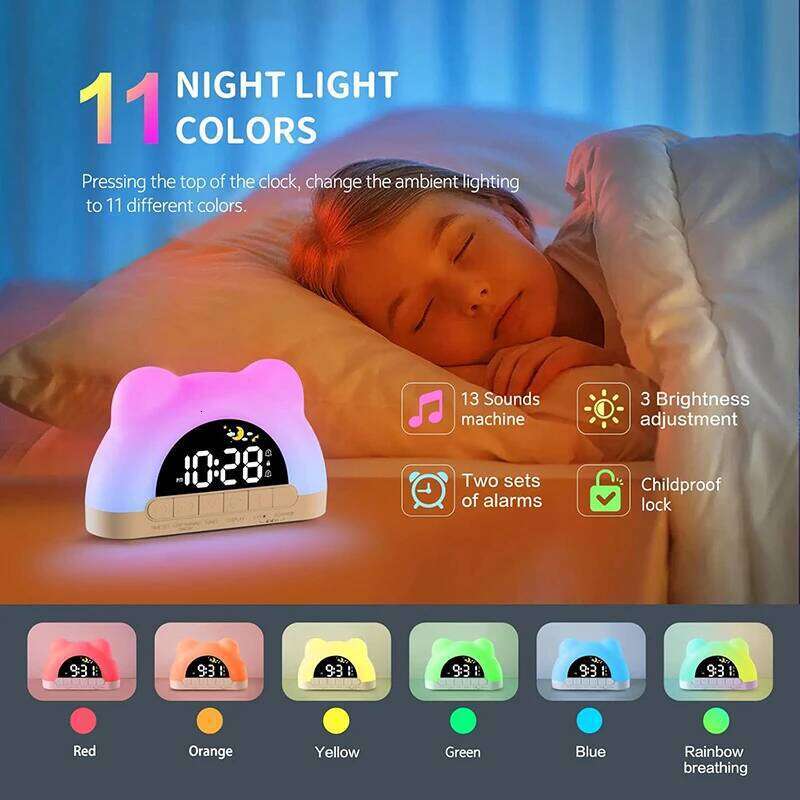 Sunrise Simulation LED Desk Lamp Wake-up Alarm Clock Bear Shaped Night Light Mood Lighting for Bedroom Desktop Decor W260130