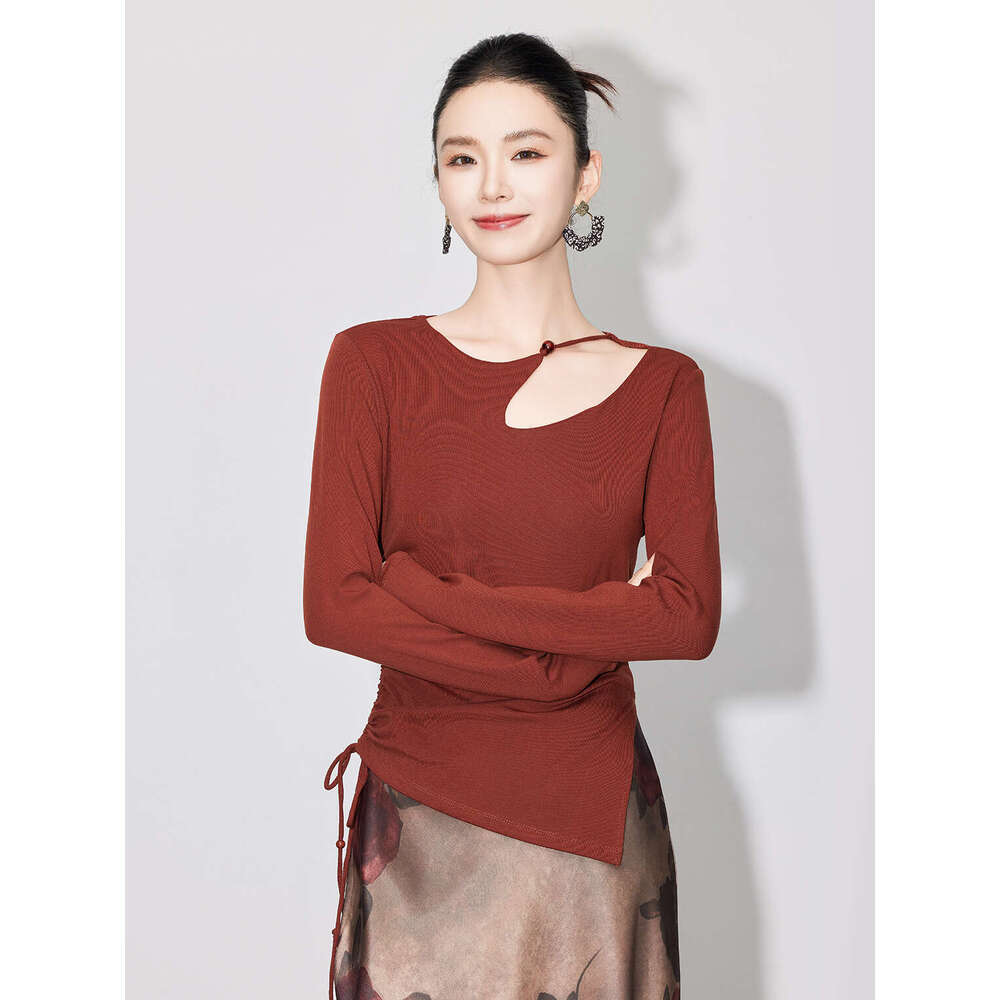 Zhihetang Hollow Out Round Neck Knitted Sweater For Women Irregular Slim Fit Versatile Top Long Sleeve Artistic Vintage LEEGO LENS