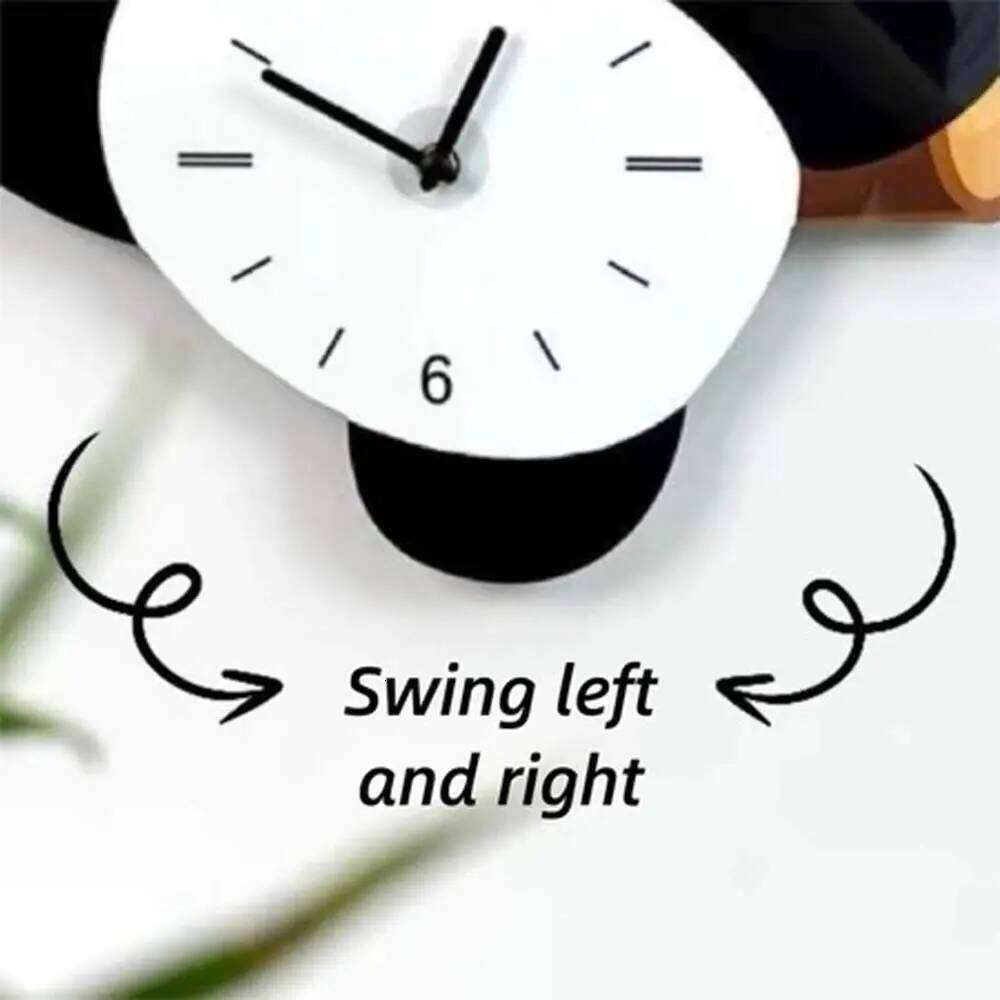 Festival Gifts Cartoon Swinging Panda Wall Silent Wooden Mute Clock Animal Time Accuracy Hanging Watch Cafe W260130