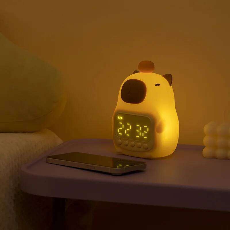 Cute Cartoon Capybara Silicone Light Rechargeable Digital Alarm Led Night Lamp Touch Snooze Always-on Table Clock W260130