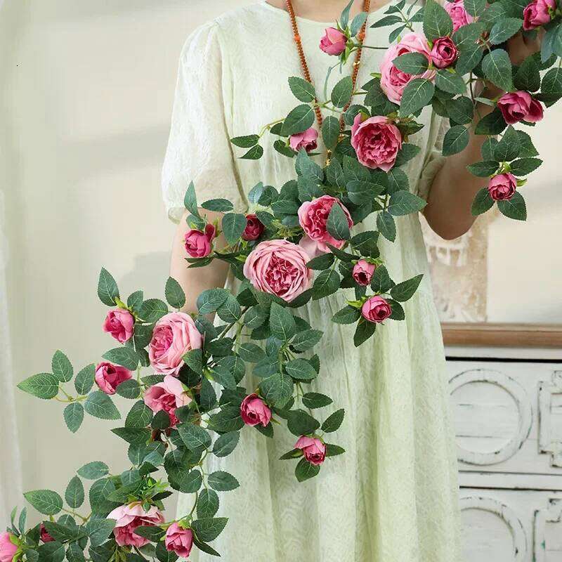 Artificial Sweetheart Roses Vine Silk Flowers Rattan Cafe Decorative Simulation Rose Plant Fake Flower Vines Bar Decoration W260130