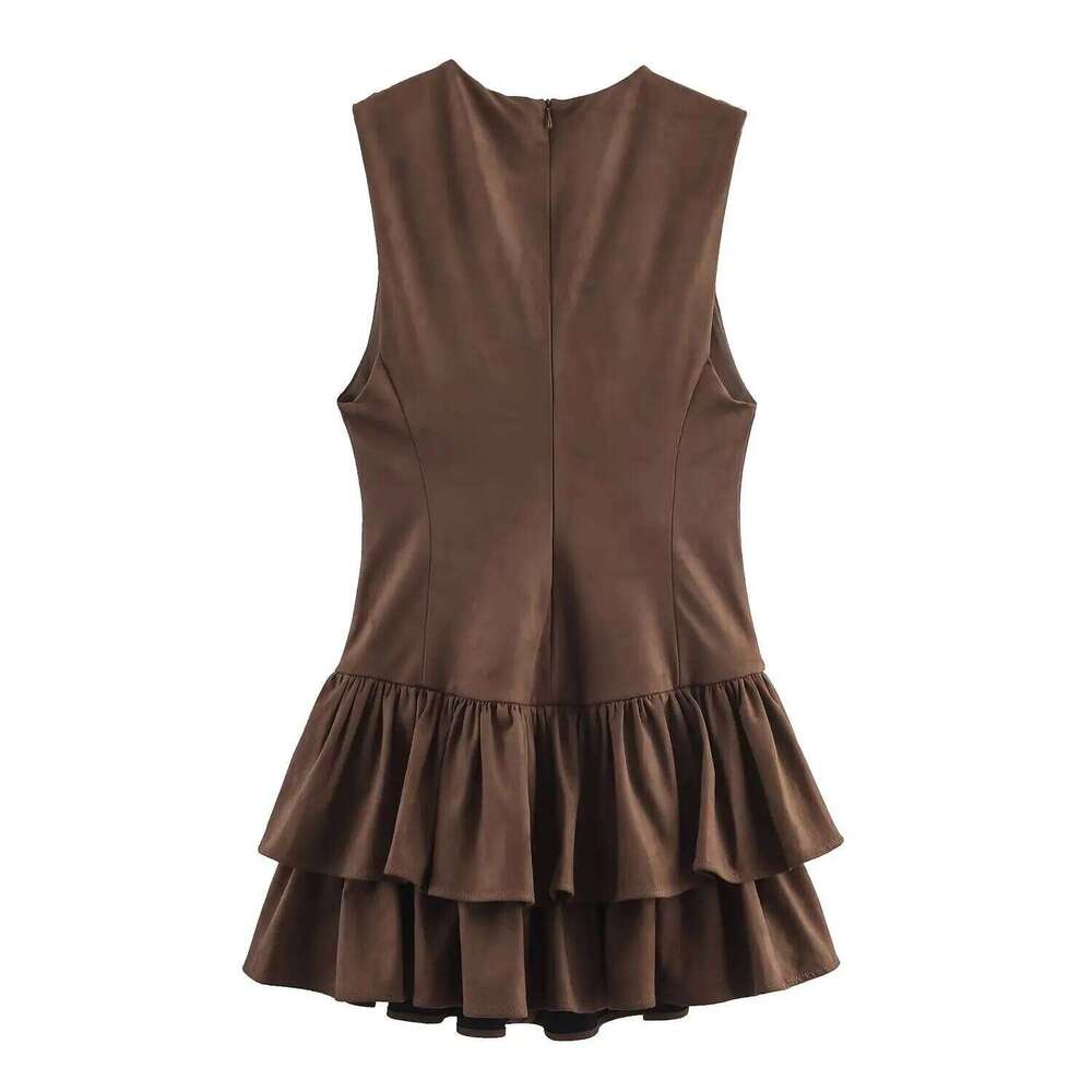 BSAY Layered Suede Effect Dress Women Fashion Autumn Winter O-neck Back Zip Vest Dresses French Chic Female Evening Clothing XJ260130
