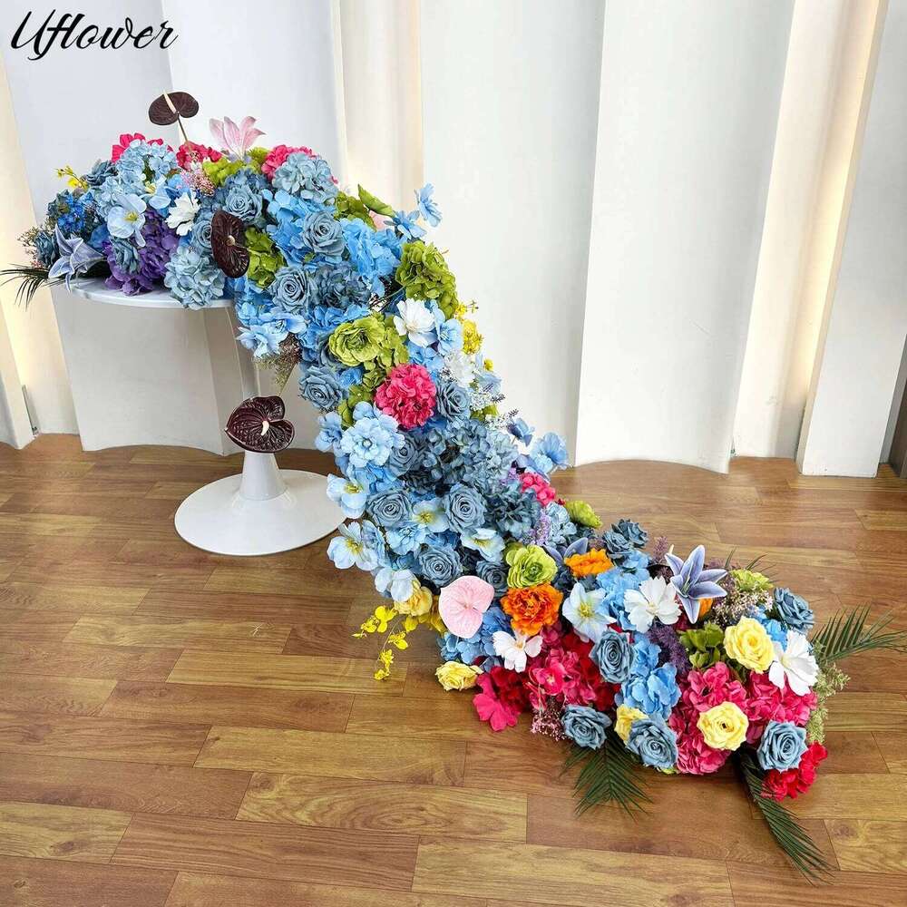 Uflower Artificial Row Colorful Rose Decoration Table Centerpiece Flowers Backdrop Wedding Wall Arch Party Prop Y260130