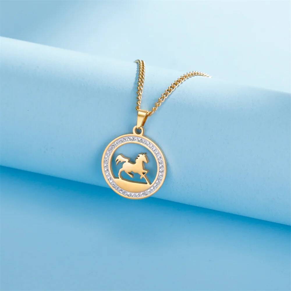My Shape Running Pendants Necklace Stainless Steel Rhinestone Pendant Necklaces Choker Chain Horse Lover Fashion Jewelry