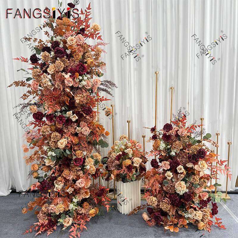 vintage brown Floral Wedding Artificial Row Arrangement Road Lead Flower Ball Auditorium Marriage Backdrop Wall Decoratio W260130