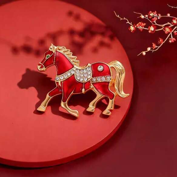 European and American Creative Personality Alloy Enamel Oil Drop Rhinestone Horse Brooch Exquisite Women's Clothing Accessories Pin Versatile Dec