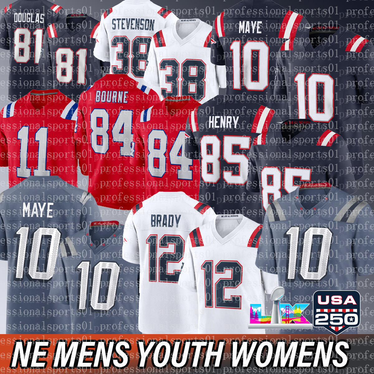 New Englands PatriotsES Jersey Drake Maye Stefon Diggs Christian Gonzalez Tom Brady Rhamondre Stevenson Football Jerseys