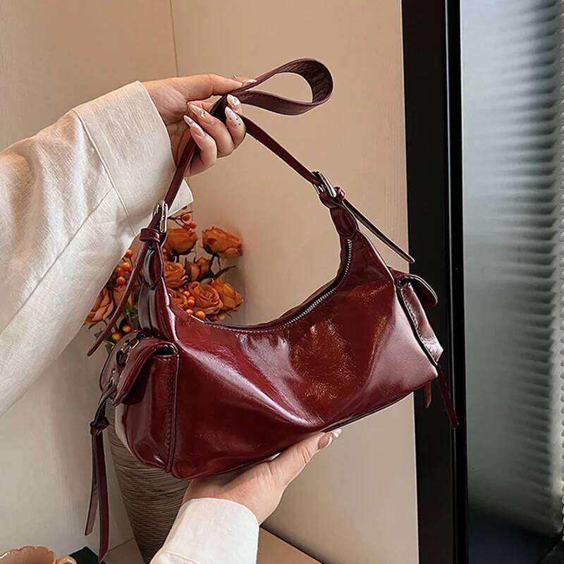 Temperament Casual Punk Underarm Retro Double Pocket Y2K Armpit Bag Minimalist Solid Color Pillow Handbag Travel