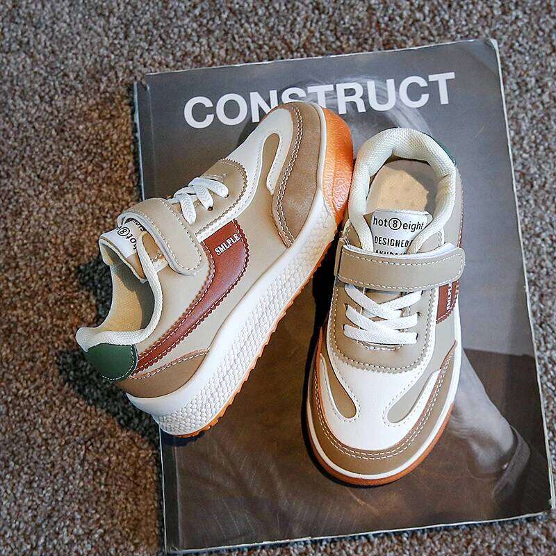 Spring New Leather Upper Sneakers Middle Large Children's Casual Boys and Girls Soft Sole Students Tennis Shoes Y260128