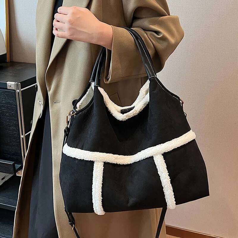 Fashion Large Capacity Winter Tote High Class Matte Women Handbag Suede Lamb Wool Patchwork Shoulder Crossbody Bag XJ260131